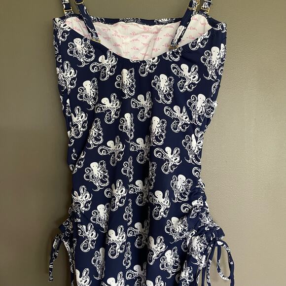 Lilly‎ Pulitzer Octopus Print One Piece Swimsuit Size XS Ruched Side Navy Blue - Picture 11 of 14